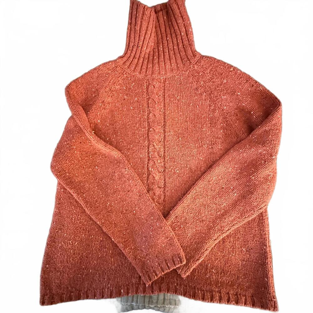 NORTHERN ISLES Heather Orange Cable Knit Turtleneck Sweater Wms M. Acrylic